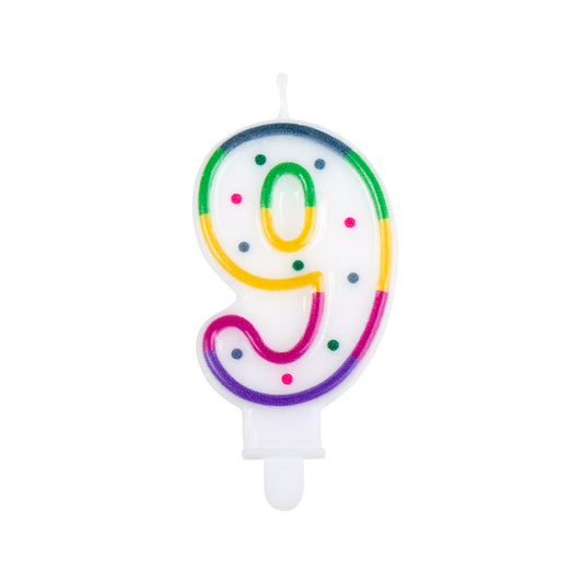 Bougie Chiffre 9 Multicolore pour Gâteau d'Anniversaire