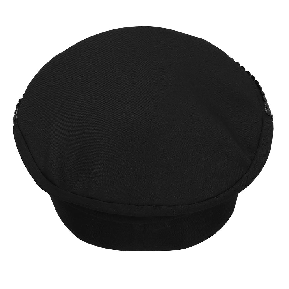 Casquette Police Paillettes Noire avec Étoiles Dorées
