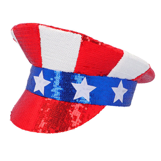 Chapeau Haut de Forme Sequins USA Drapeau Américain Patriote