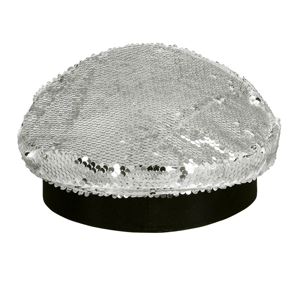 Casquette Paillettes Noir et Argent Disco - Adulte