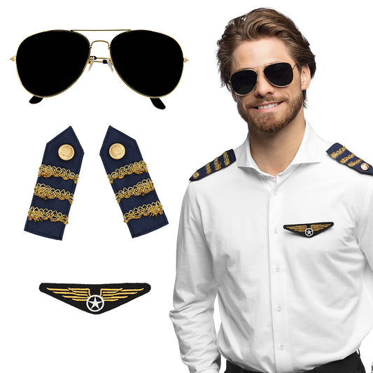 Costume Pilote Aviateur - Lunettes, Ailes & Insignes Militaires