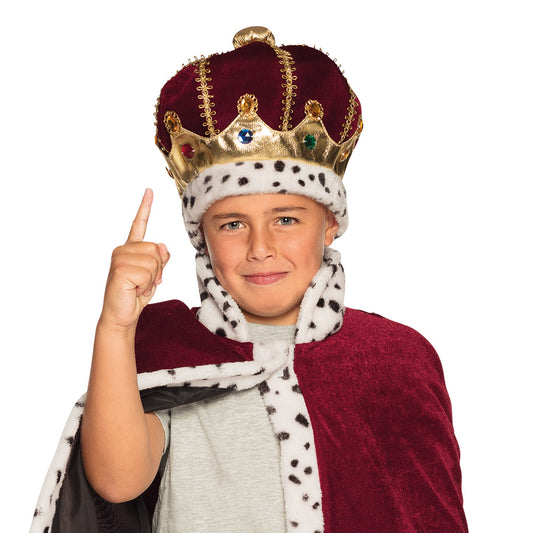 Couronne de Roi Enfant Luxe - Velours Bordeaux et Fourrure