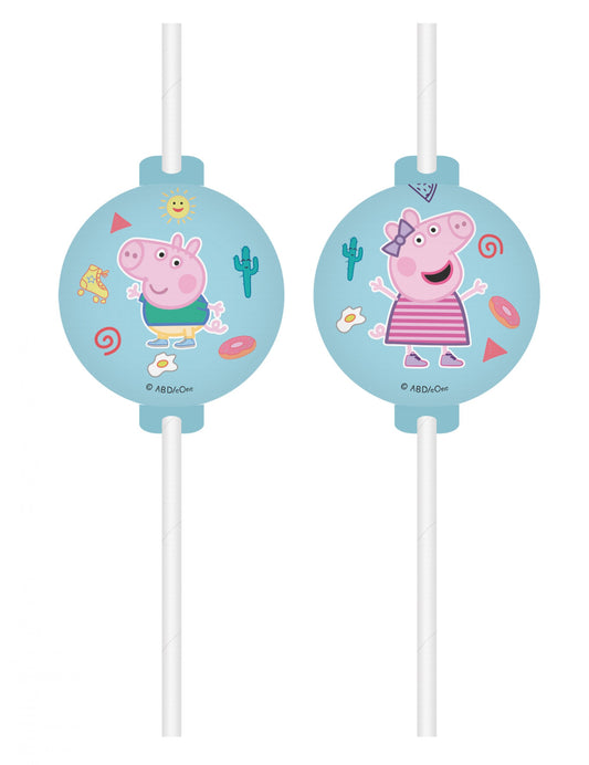 4 Pailles médaillon Peppa Pig
