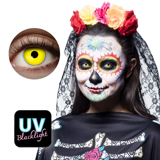 Lentilles de Contact UV Flash Jaune Fluo - Effet Blacklight