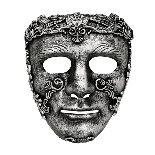 Masque Visage Argenté Baroque avec Ornements Détaillés