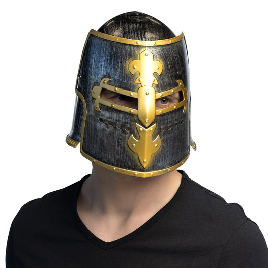 Casque Chevalier Médiéval Noir et Or - Déguisement Adulte