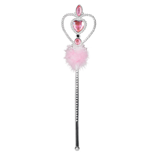 Baguette Magique Princesse Rose avec Couronne et Pom-pom