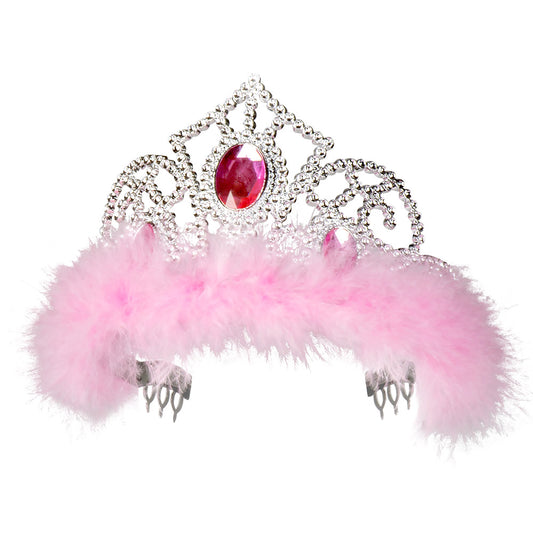 Tiara Princesse Rose Luxe avec Plumes - Déguisement Enfant
