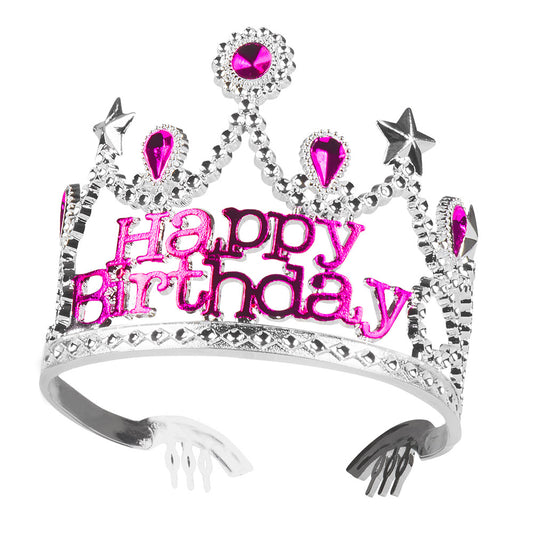 Couronne Happy Birthday Fille Paillettes Rose et Argent