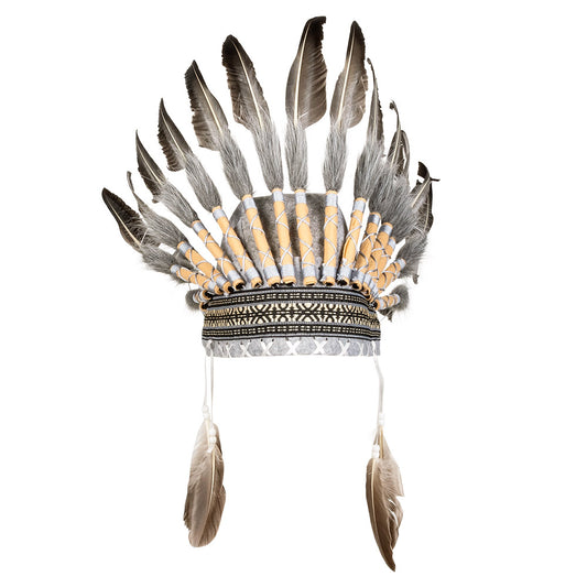 Coiffe Indienne Authentique - Plumes Naturelles et Ornements Perlés
