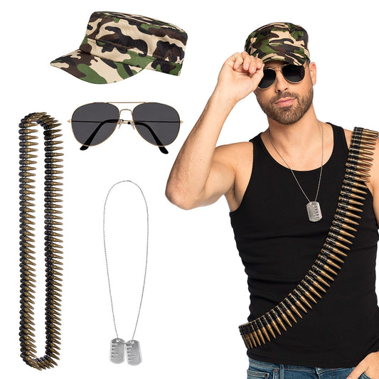 Kit Commando Militaire - Casquette, Lunettes, Munitions & Dog Tags