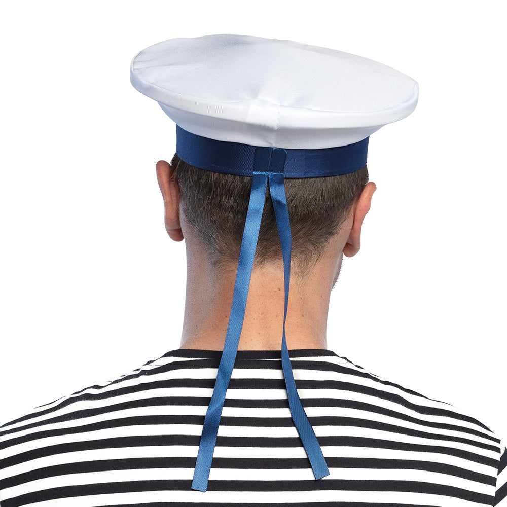 Chapeau Marin Blanc et Bleu avec Rubans - Déguisement Sailor