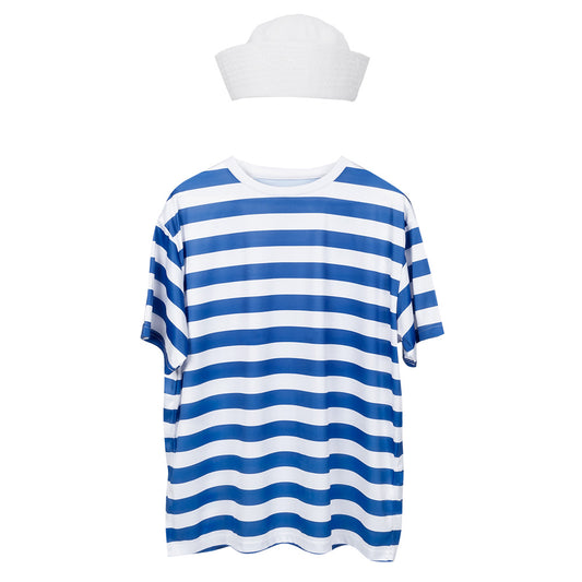 Déguisement Marin Complet T-Shirt Rayé + Chapeau Blanc