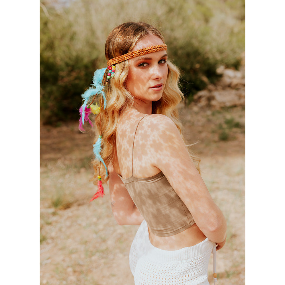 Bandeau Hippie Multicolore avec Plumes et Perles - Accessoire Festival