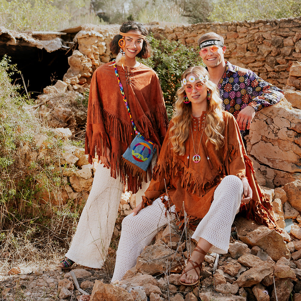 Poncho Frangé Hippie Marron - Déguisement Années 70