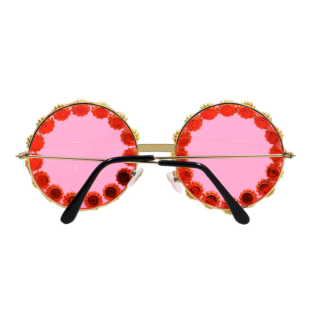 Lunettes Strass Rondes Rose Fluo - Accessoire Fête Disco