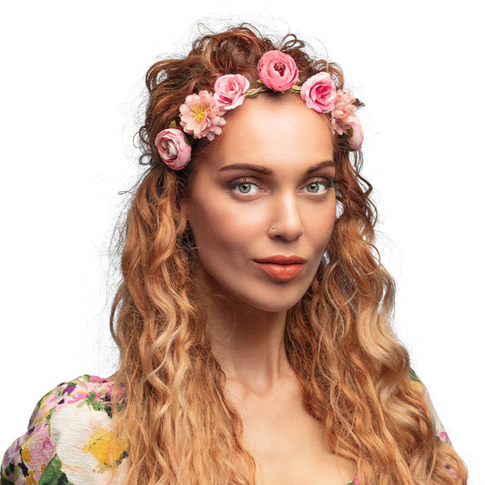 Couronne Fleurs Roses Headband Accessoire Fête Mariage