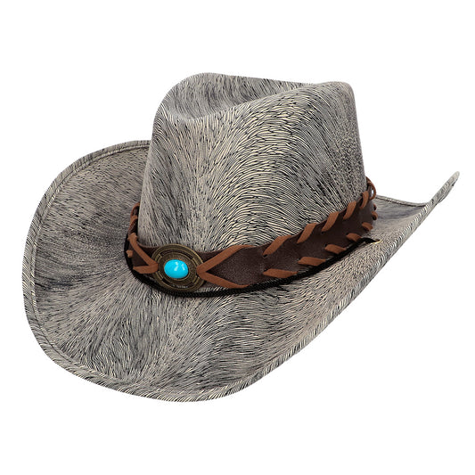 Chapeau Cowboy Gris Turquoise - Accessoire Western Adulte