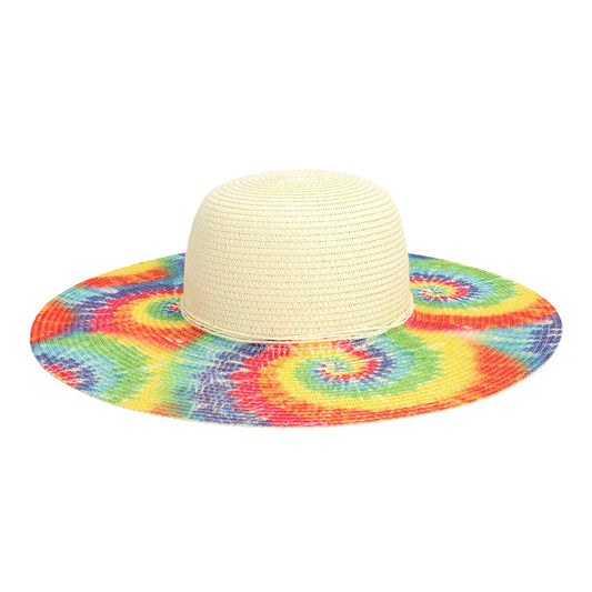 Chapeau Paille Rainbow Tie-Dye - Accessoire Fête Hawai