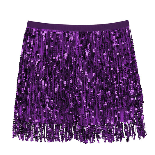 Jupe Paillettes Frangée Violette - Accessoire de Fête Disco