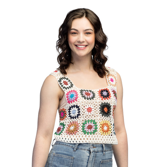 Top Crochet Fleurs Colorées - Style Hippie Rétro Chic