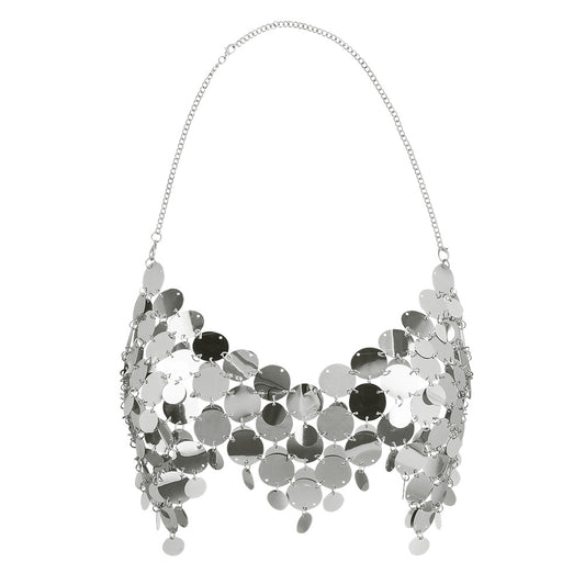 Top Paillettes Argenté Femme - Débardeur Disco Chaînes