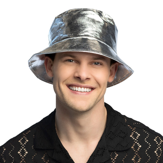 Chapeau Bucket Argenté Métallisé - Accessoire de Fête Brillant