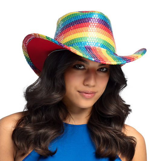 Chapeau Cowboy Sequins Arc-en-ciel - Accessoire Fête