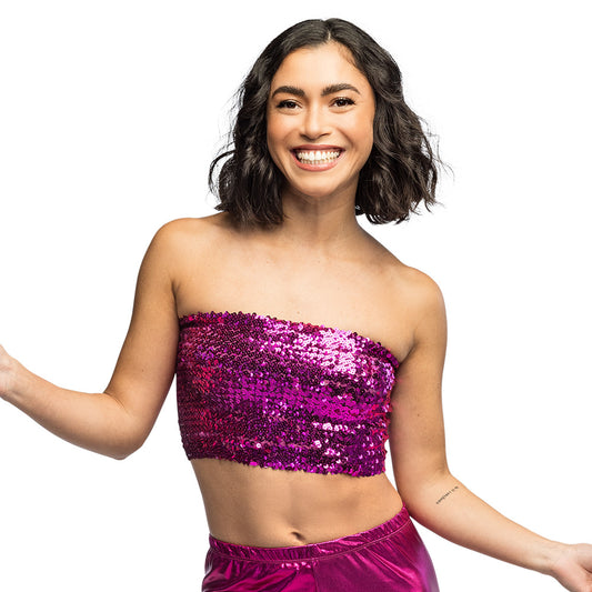 Top Paillettes Magenta Bustier Stretch - Accessoire Disco Party