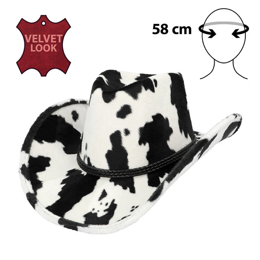 Chapeau Cowboy Motif Vache Velours - Accessoire Déguisement