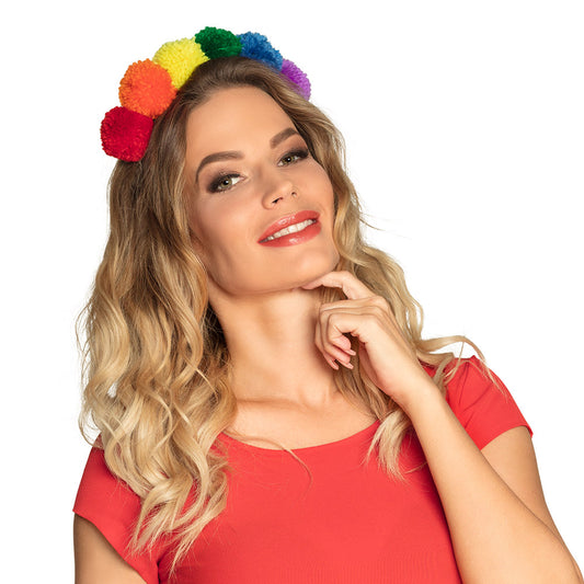 Serre-tête Rainbow Pom-Pom - Accessoire de Fête Coloré