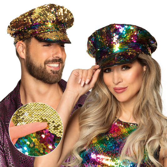 Casquette Sequins Réversibles Multicolores - Accessoire Fête Disco