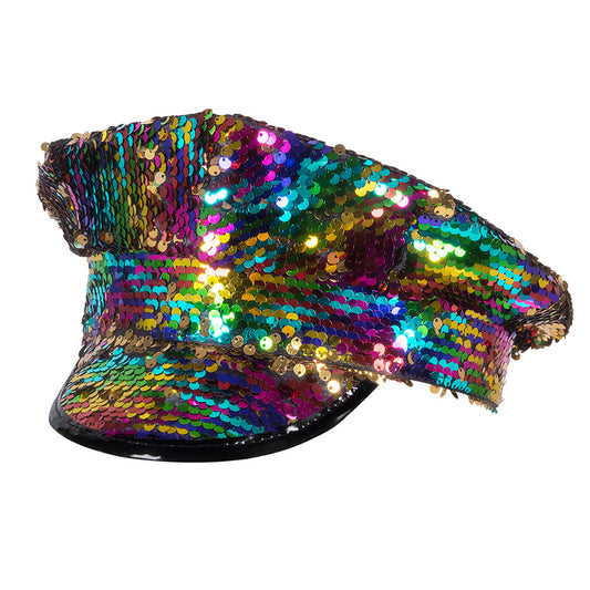 Casquette Sequins Réversibles Multicolores - Accessoire Fête Disco