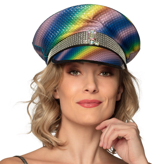 Casquette Holographique Arc-en-ciel Disco Paillettes