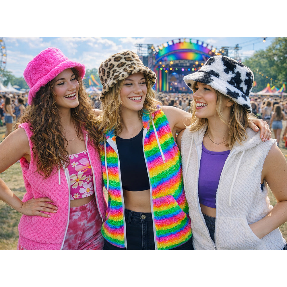 Bonnet Vache Peluche Blanc et Noir - Accessoire Fête Amusant