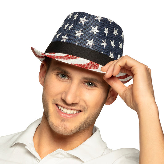 Chapeau Fedora USA Étoiles et Rayures - Déguisement Patriote