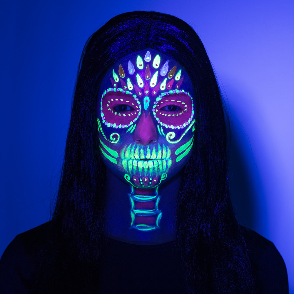 Kit Maquillage UV Crâne Mexicain Fluo - Déguisement Halloween