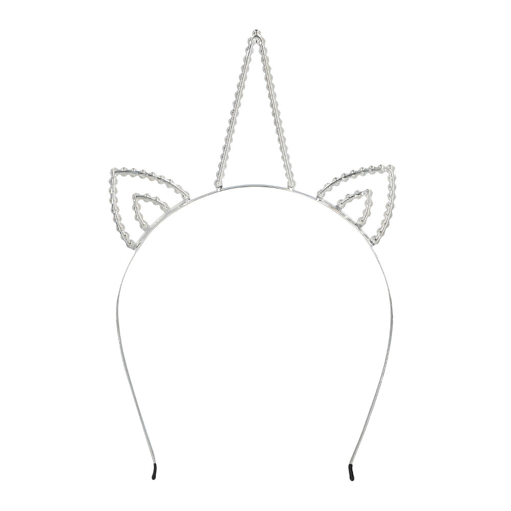 Serre-tête Chat Perlé Argenté - Accessoire Félin Élégant