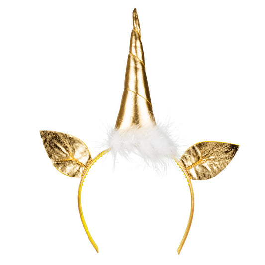 Serre-tête Licorne Dorée avec Cornes et Oreilles Brillantes