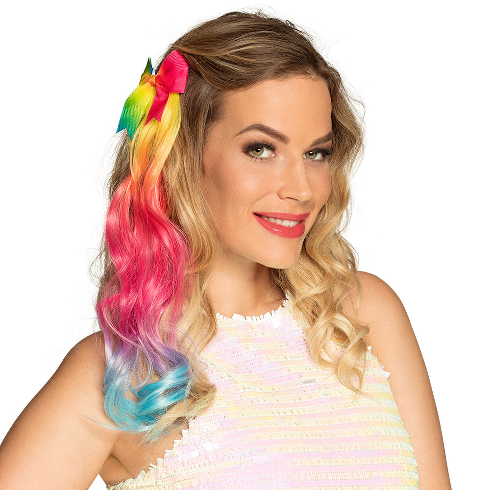 Mèche Rainbow Arc-en-ciel avec Nœud - Accessoire Cheveux Festif