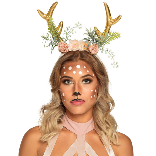 Serre-tête Biche Fleurie Doré - Accessoire Déguisement Fantaisie