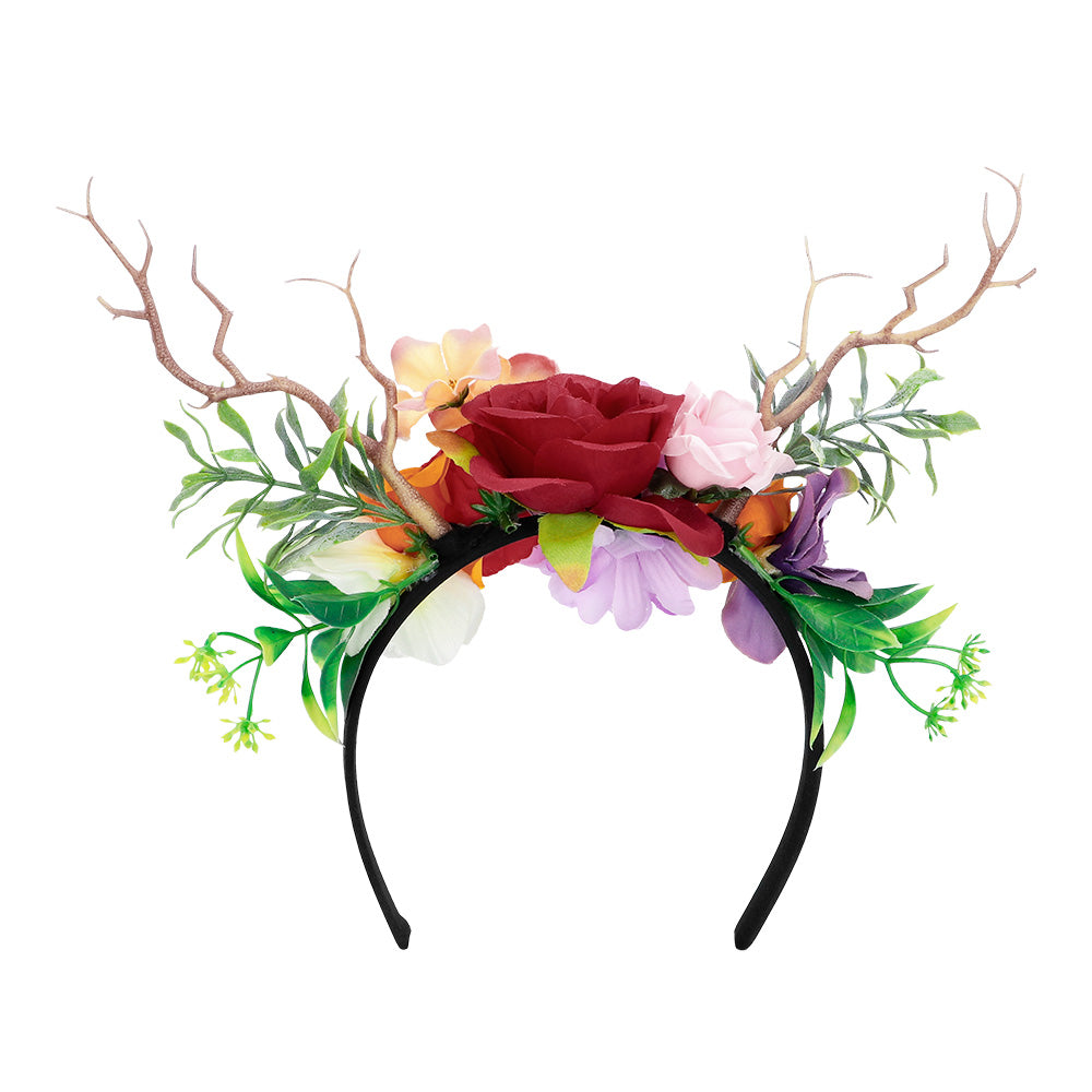 Serre-tête Bois Fleuri avec Cornes - Accessoire Fête Bohème
