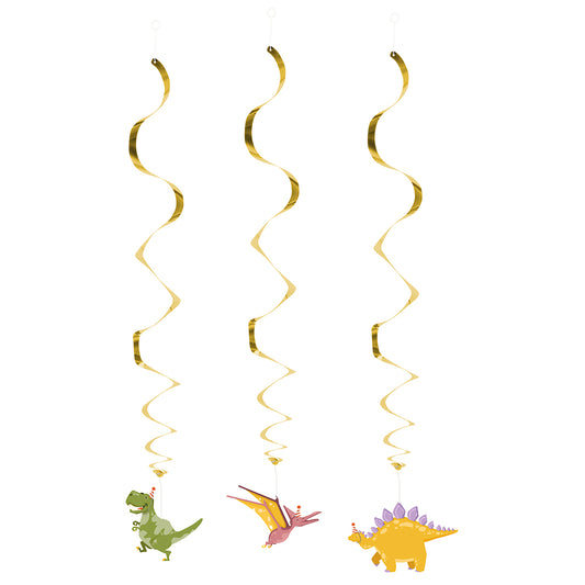 Décoration Spirale Dinosaures 3pcs - Suspension Dorée Fête