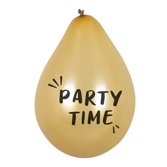 Ballons "Party Time" Dorés, Blancs et Noirs - Lot de 6