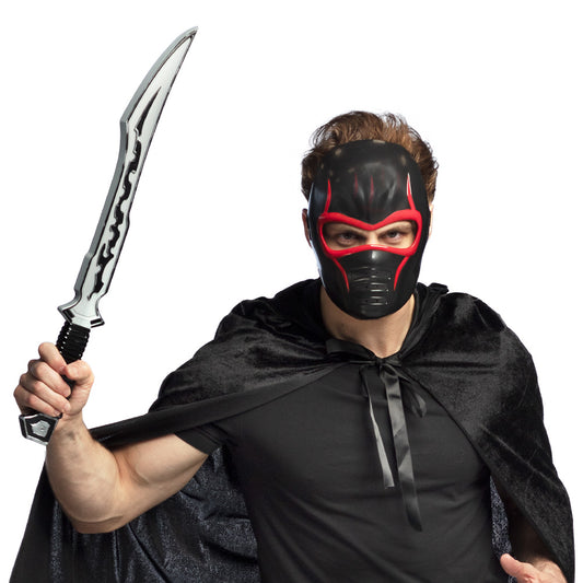 Masque Ninja Noir et Rouge avec Épée - Déguisement Complet