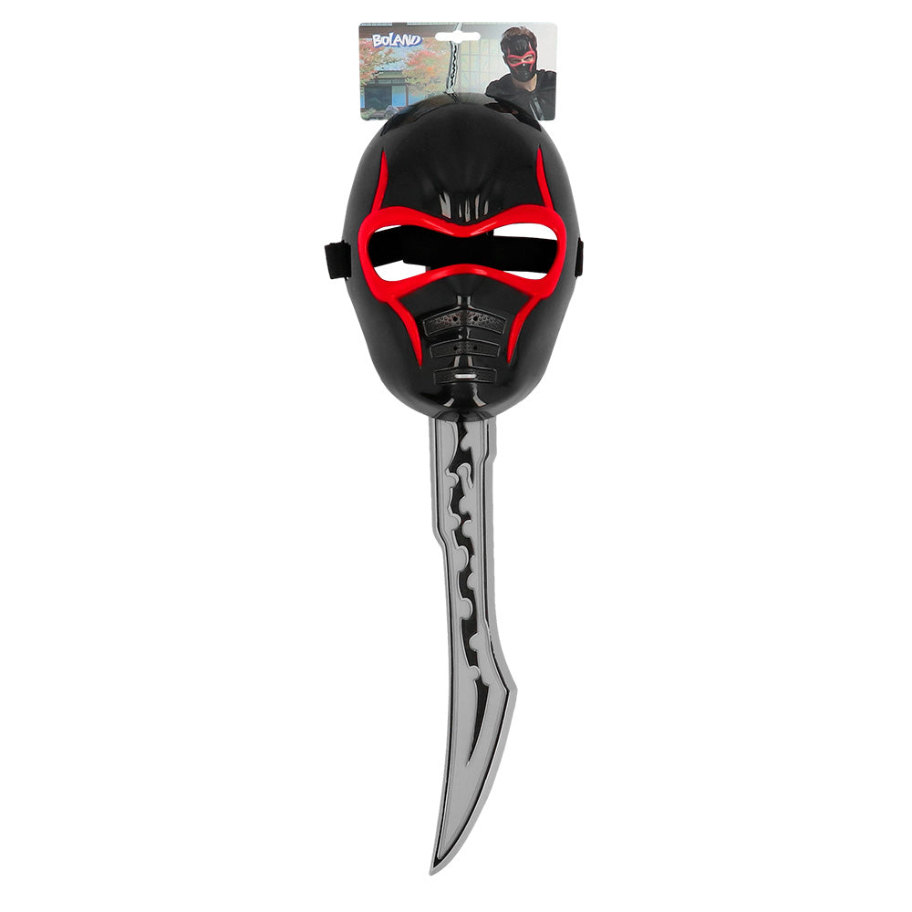 Masque Ninja Noir et Rouge avec Épée - Déguisement Complet