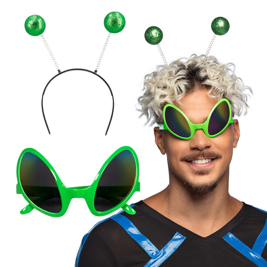 Lunettes Alien Vert Fluo avec Antennes Paillettées - Costume Extraterrestre