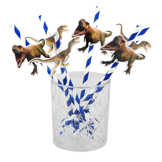 Pailles Dinosaure avec Topper - 12 pièces pour Fête Préhistorique