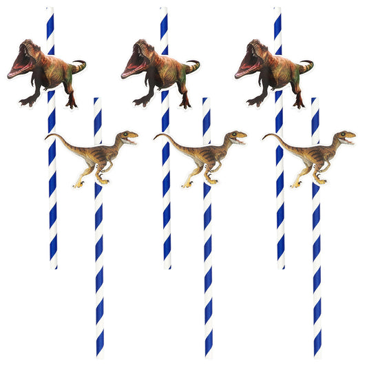Pailles Dinosaure avec Topper - 12 pièces pour Fête Préhistorique