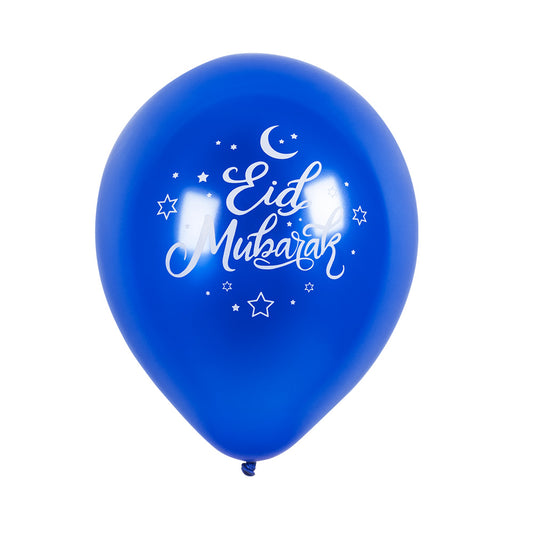 Ballons Eid Mubarak Bleu et Blanc - Décoration Fête Islamique